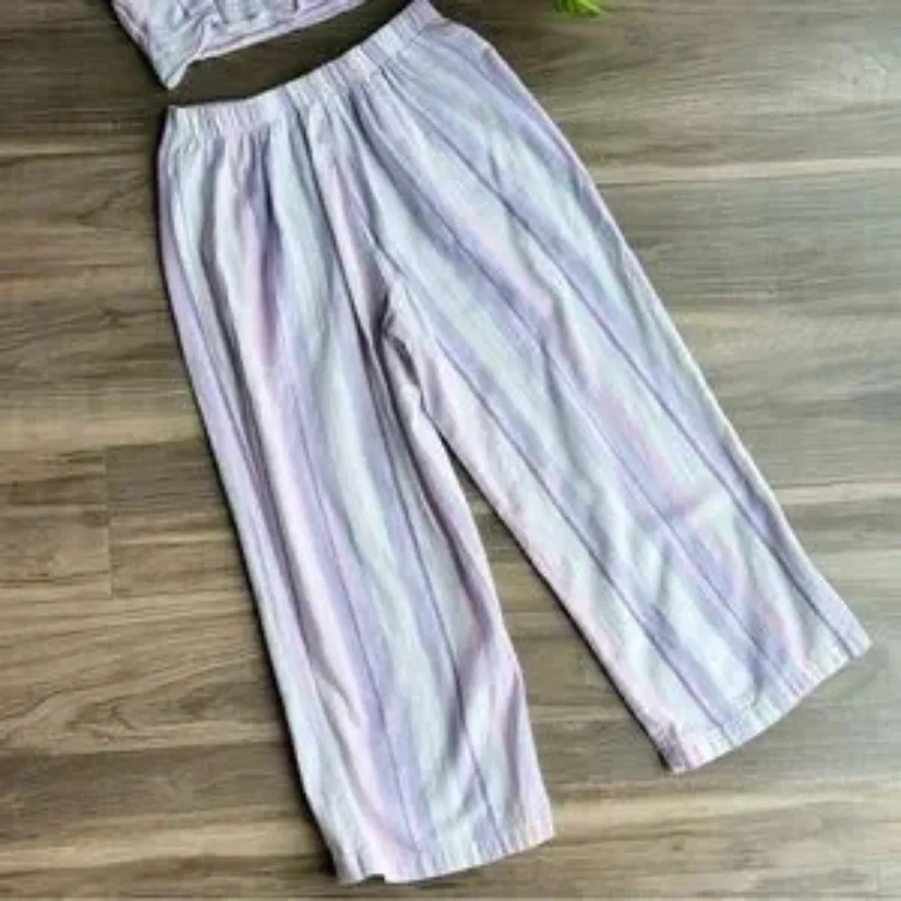 Olivia Kay Girls Set Ruffle Crop Top and Wide Leg Pants Pastel Stripes Size L/XL